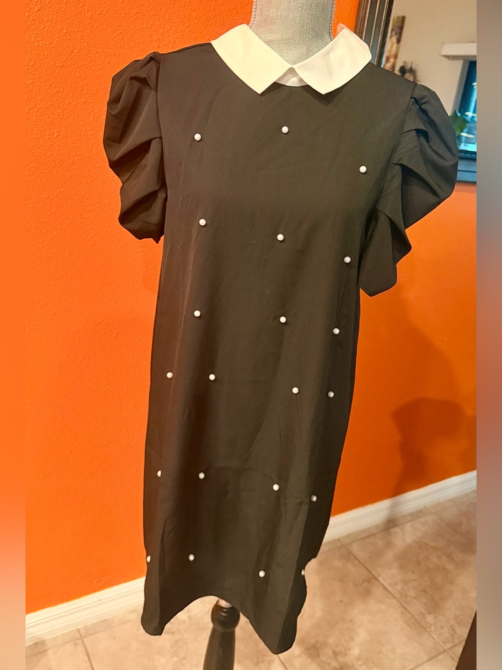 Black Pearl-Embellished Collar Dress ✨
